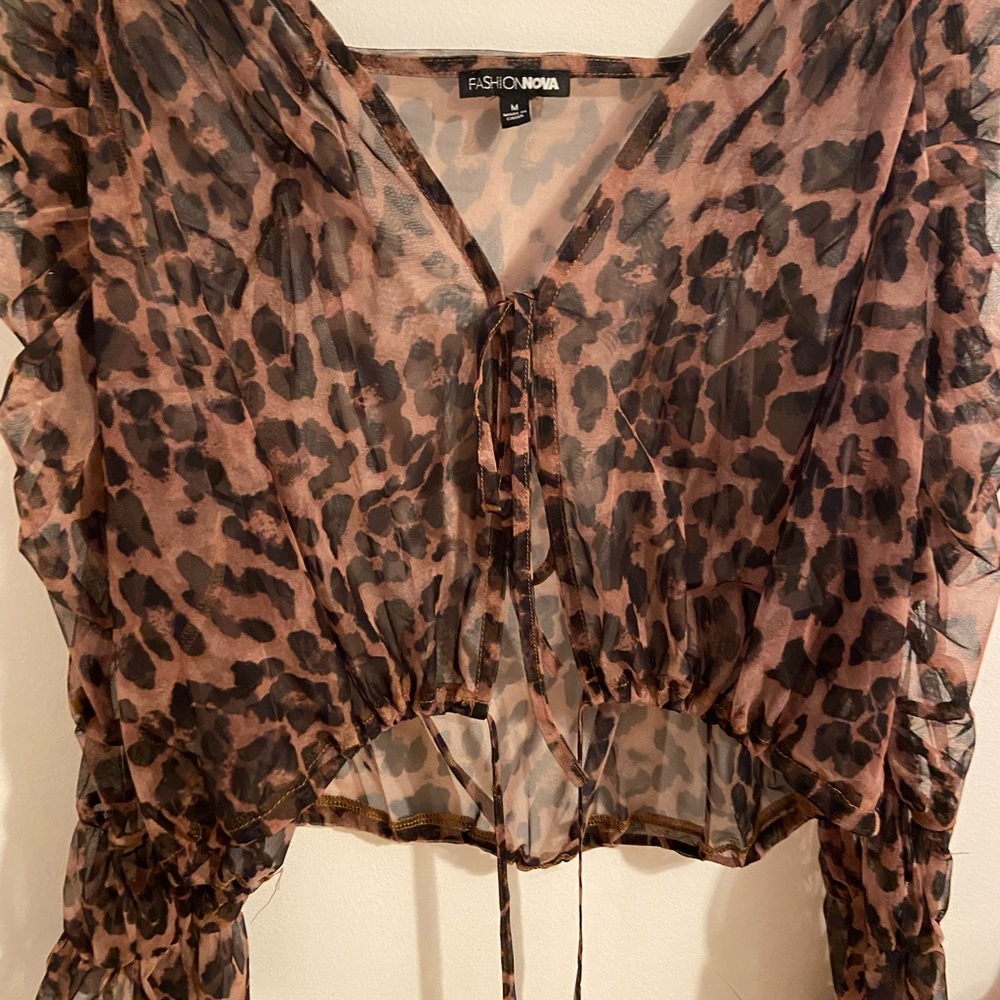See through, cheetah print cropped shirt/blouse